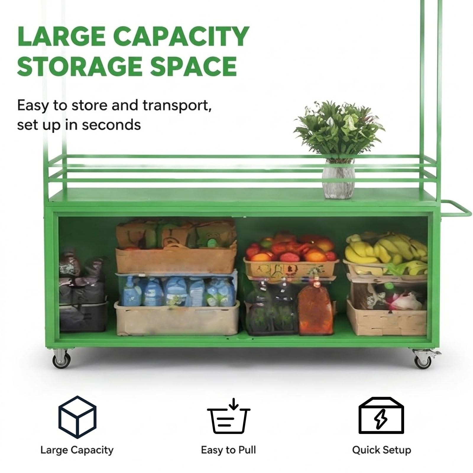 Carrello Venditore Portatile per Banco Mercato con Tettoia e Stand Espositivo per Mercato Agricolo e Rischio(Green,140cm/55in)