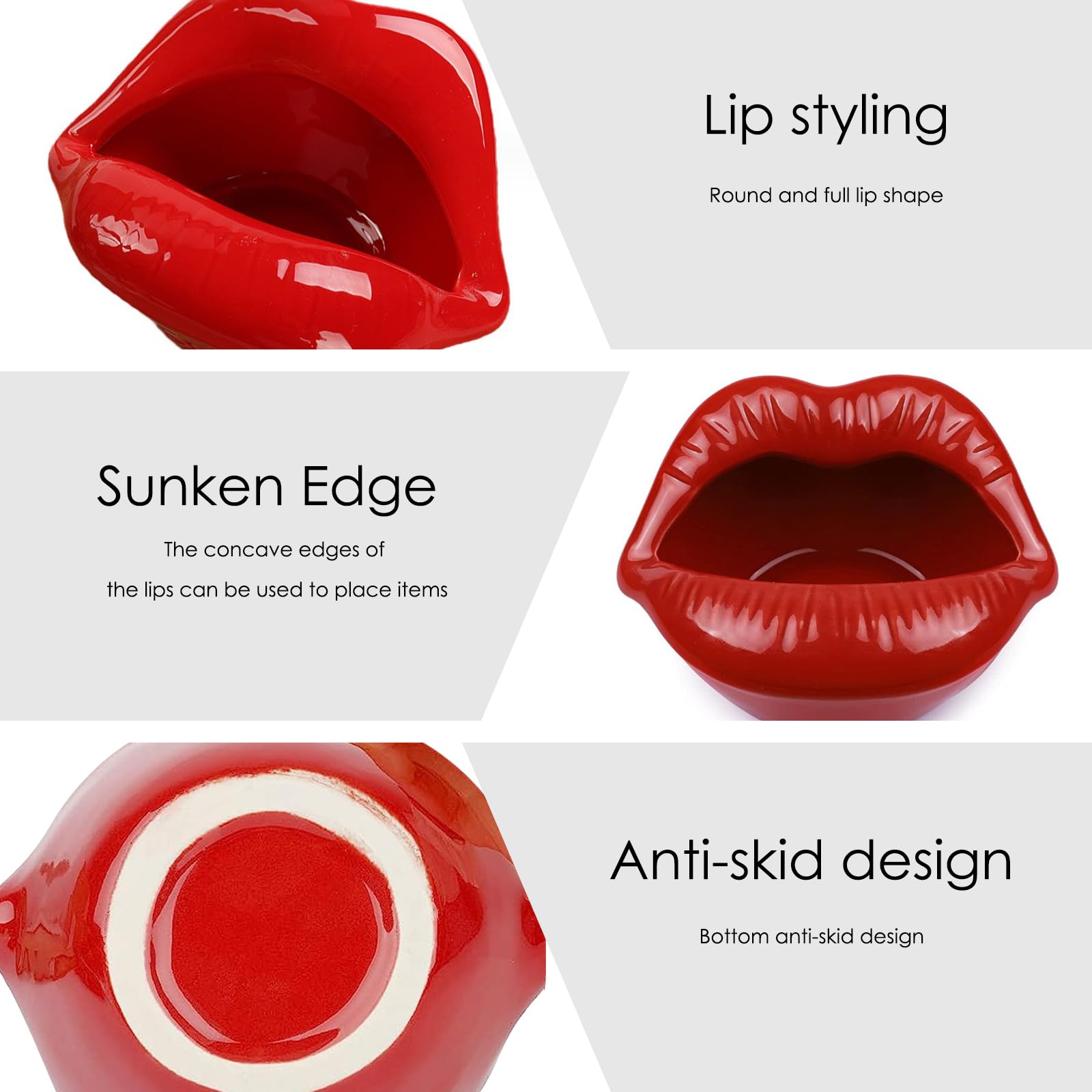 CAIRIAC Ceramic Red Lips Lipstick Ring Holder, Lip ceramic holder, Suitable for Storing Cosmetics Hair Clips - Image 3