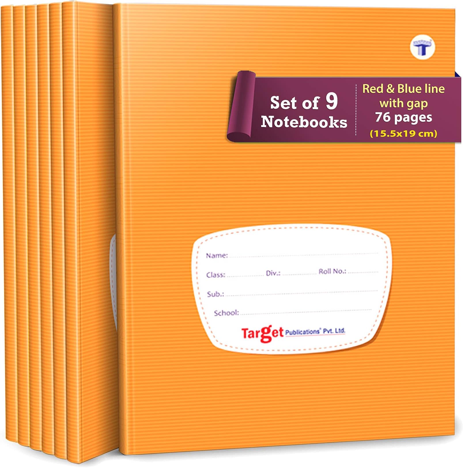 TARGET PUBLICATIONS WOODSNIPE Red and Blue Line Notebooks | Small Notebooks Four Line | 76 Ruled Pages Jumbo Size | Hard Brown Cover | 15.5 cm x 19 cm Approx | Pack of 9 Books | GSM 57