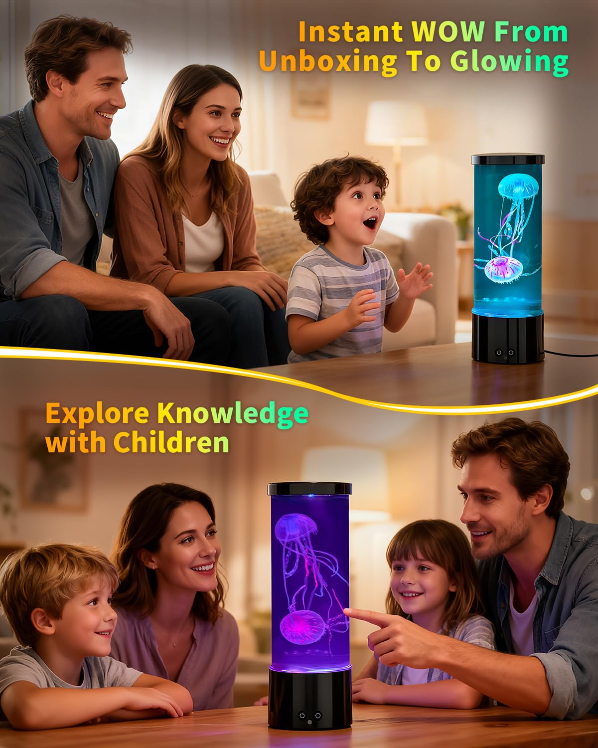 AONESY Jellyfish Lamp, Quallen lampe mit 17 Farben & Fernbedienung, Quallenlampe mit 4 Lichtmodi, Quallen Aquarium Lampe für Kinder, Quallen Lavalampe Stimmungslicht für Entspannung-Schwarz