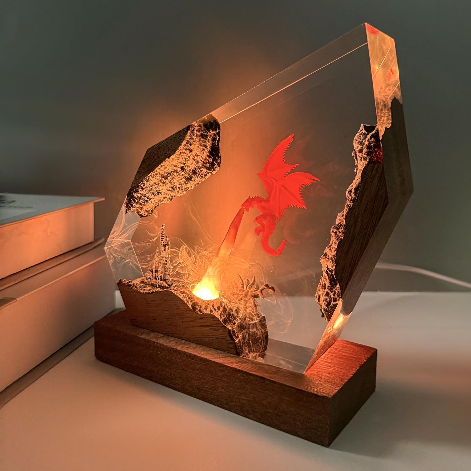 Epoxy Fire Dragon Resin Lamp, Handmade Resin Night Light with USB Port, Multi-Color LED Light, Ideal Home Bedroom Decor, Unique Birthday Holiday Gifts for Father Men Husband Boyfriend Him Kids (6"x4") - Image 8