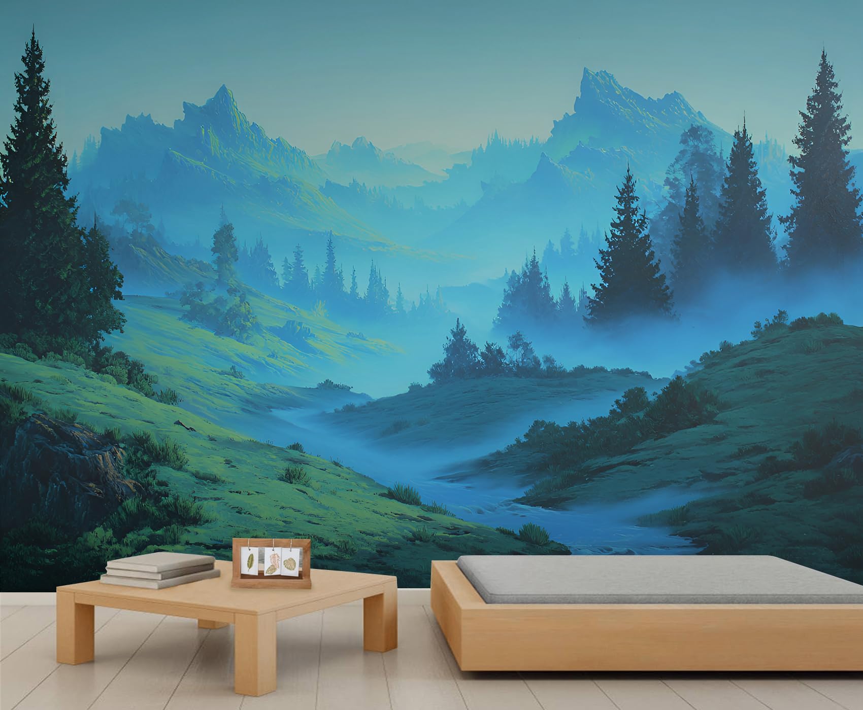 YEMYOR Mountain Forest Mural Wallpaper Misty Mountain Wallpaper for TV and Sofa Background Foggy Forest Wall Mural for Living Room Bedroom-400x280cm โ image 1