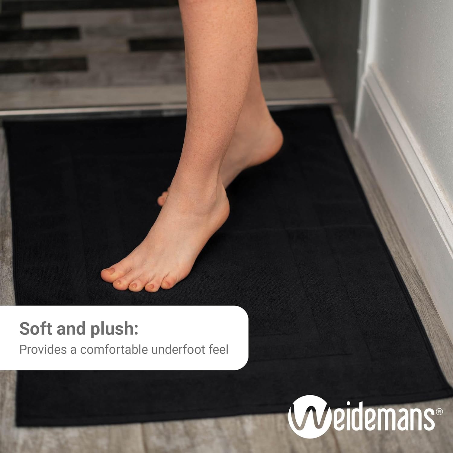 Luxury 100% Cotton Bath Mats for Bathroom | Set of 2 Modern Design Black Bath Mat | Machine Washable & Eco-Friendly with a Soft & Absorbent Underfoot for Comfort