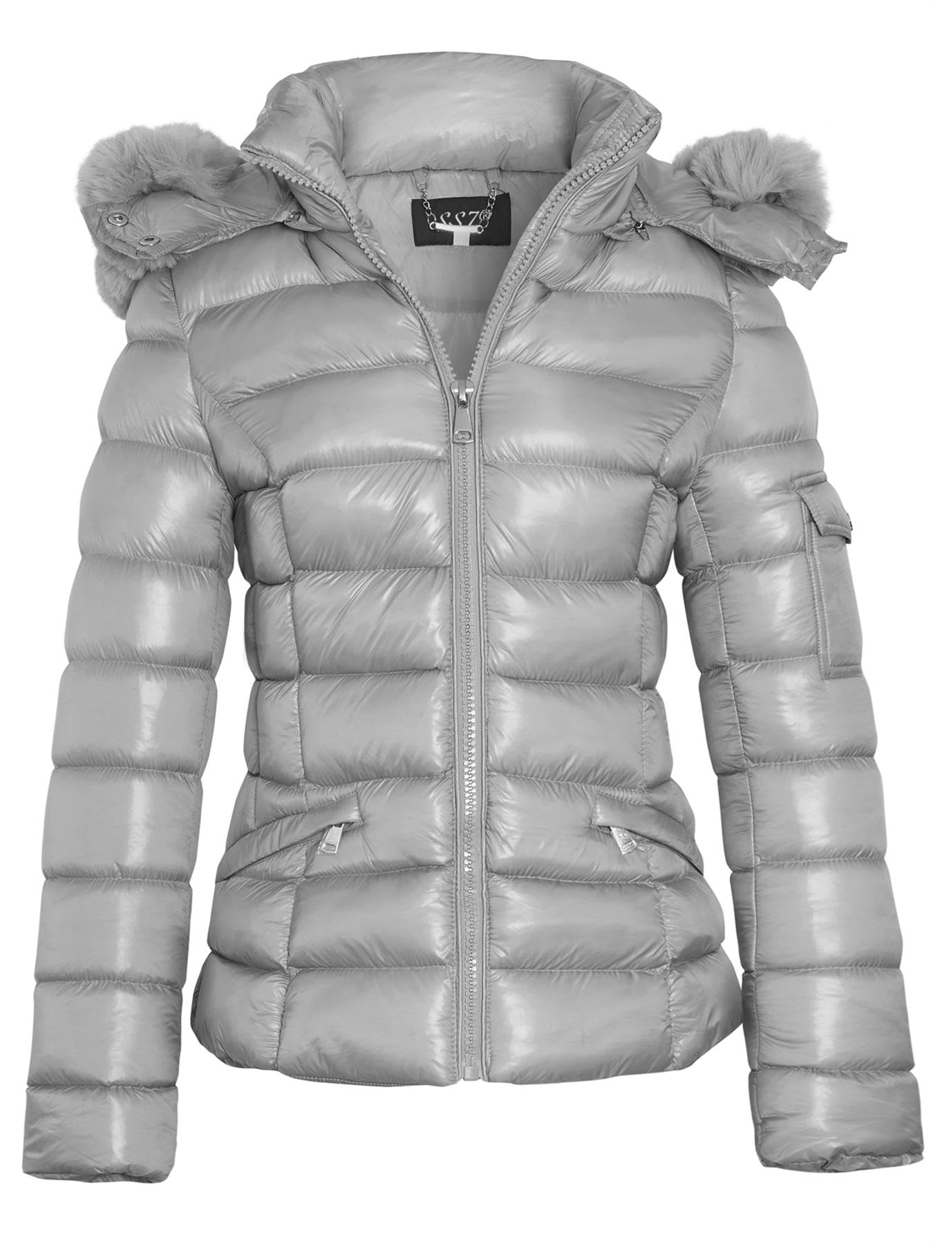 SS7 Womens Shiny Faux Fur Puffer Coat