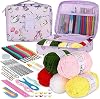 Crochet Kit for Beginners and Adults 59 Pieces Starter Kit Includes Ergonomic Hook Point Steel Needles and Storage Case DIY Crafts with Comfortable Handles Knitting