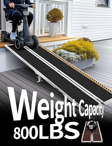 Vista 12 de FACHNUO Rampa portátil para silla de ruedas de 2 pies, rampas de aluminio antideslizantes con asa, rampa plegable para sillas de ruedas