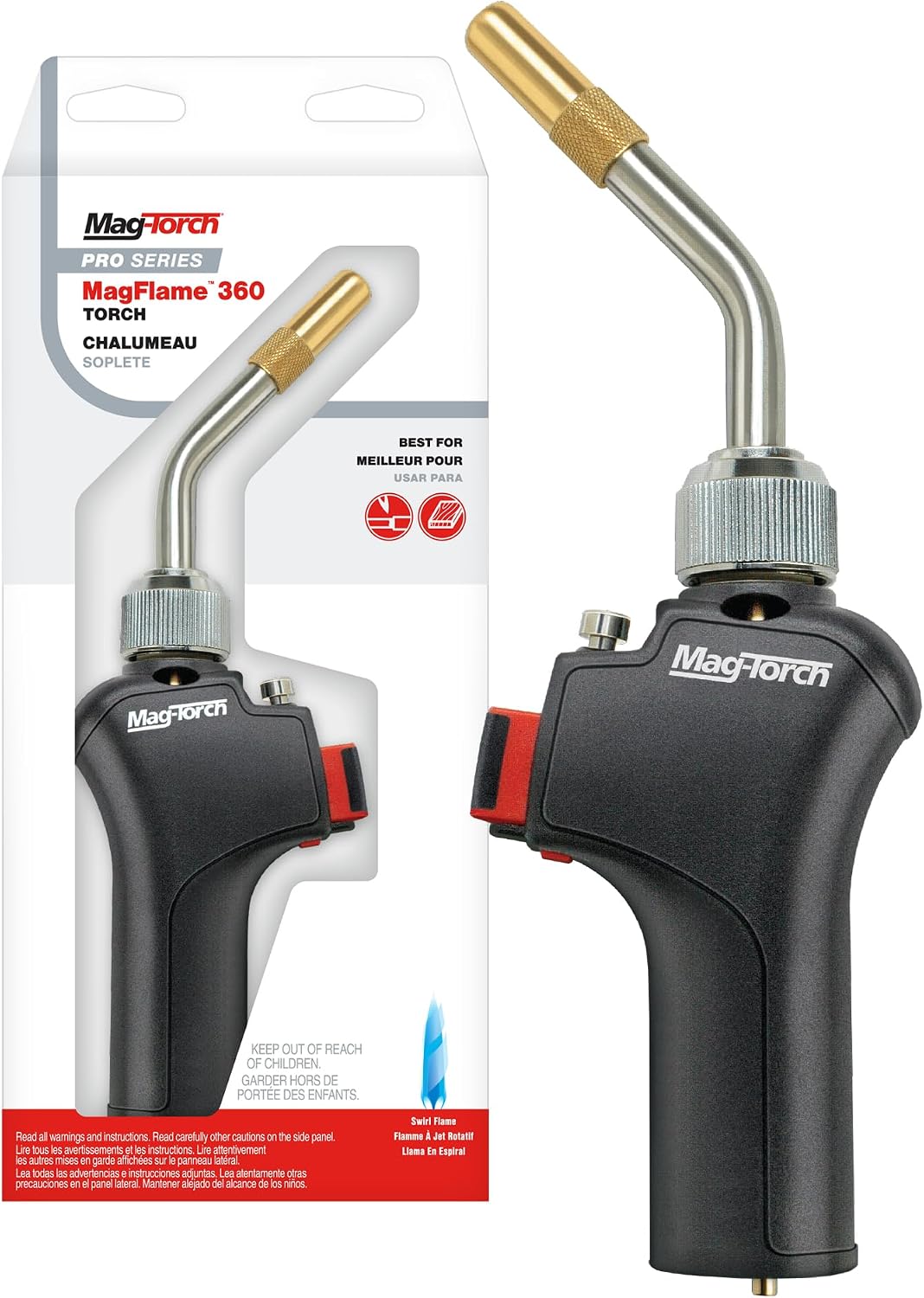 Mag-Torch® MagFlame™ 360 Torch - High Output Swirl Flame, 360° Swivel Burn Tube, Propane or MAP-Pro Torch for Soft Soldering, Woodworking, Light Brazing, and Auto Work