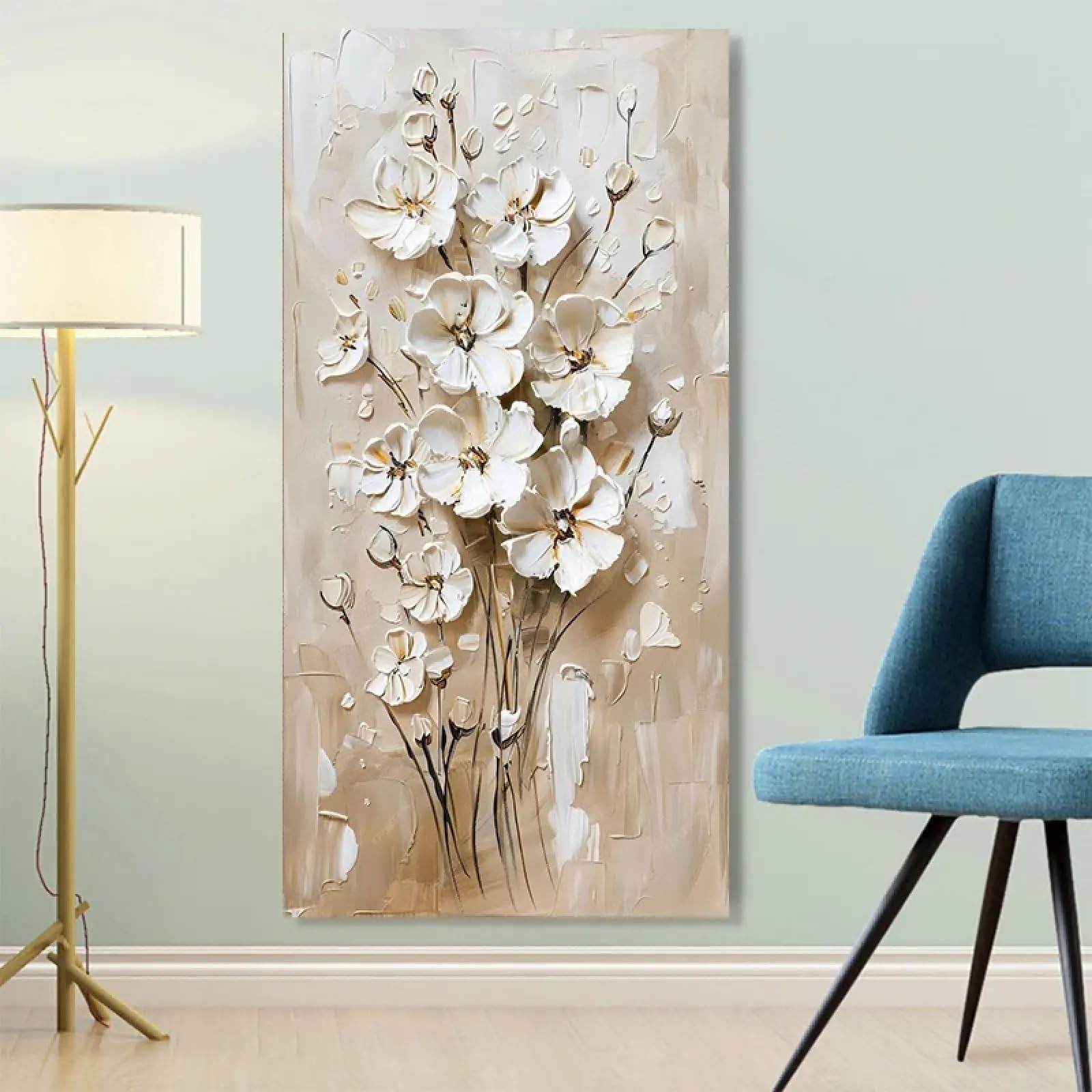 Tableau de fleurs blanches pour salon moderne et chic 30x60cm - 8
