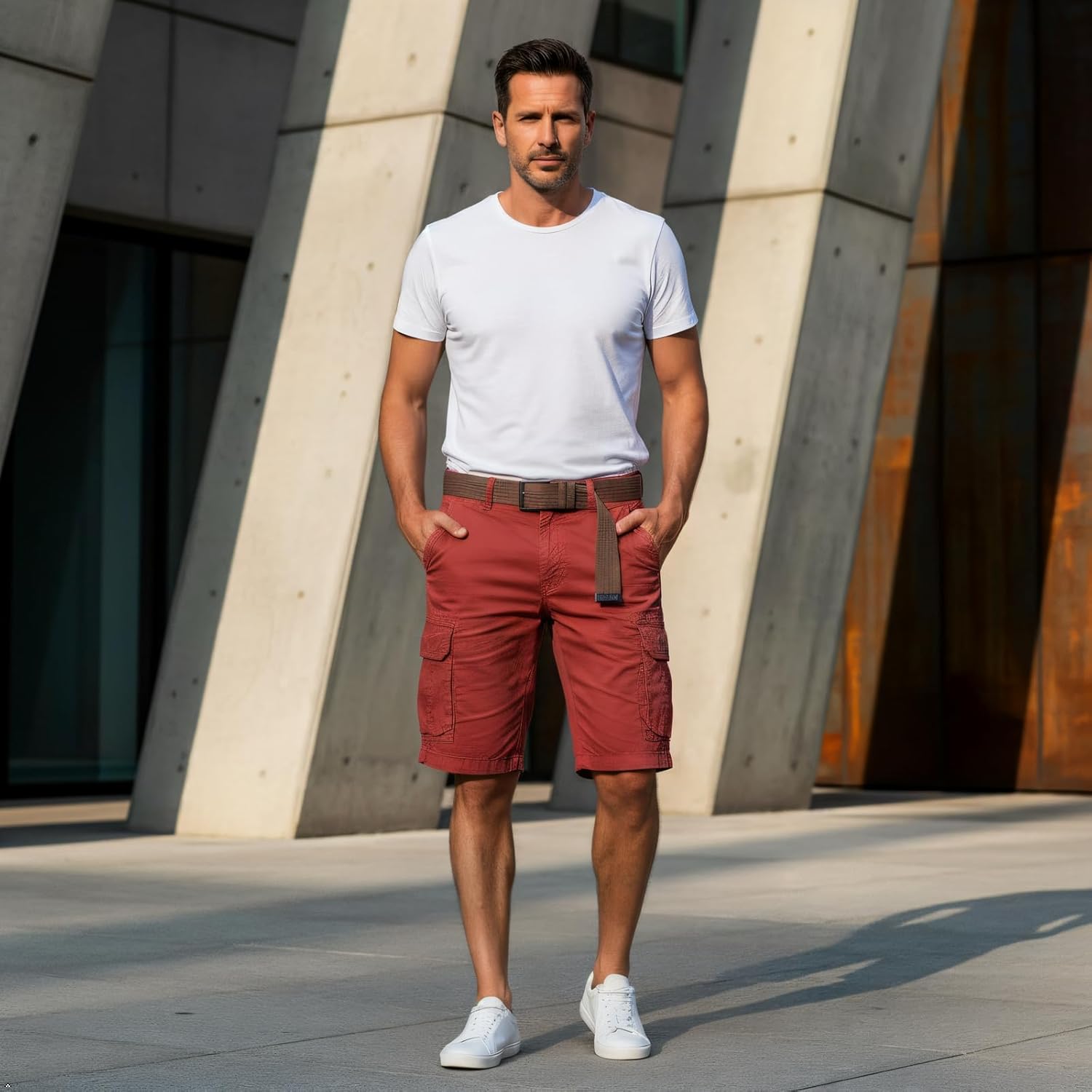 OCHENTA Men's Lightweight Cargo Shorts, Relaxed Fit 100% Cotton Casual Summer Shorts with 6 Pockets (No Belt) - Image 2