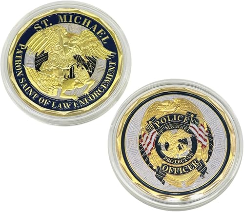 Miniatura 6 de Moneda de desafío de oficiales de policía de San Miguel, patrón de las monedas de oración de la aplicación de la ley