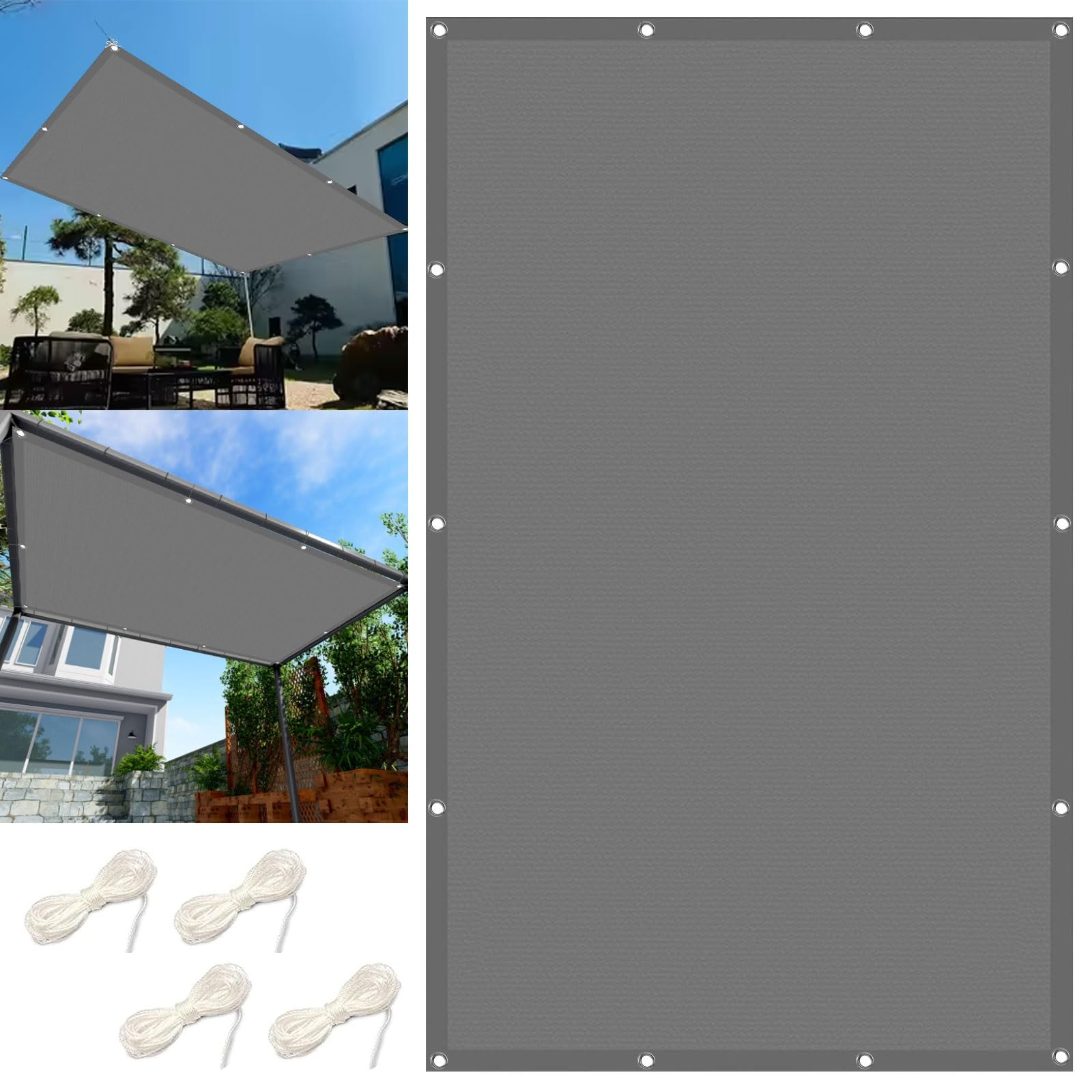 Voile d'ombrage rectangulaire 2x4m en PES imperméable gris clair