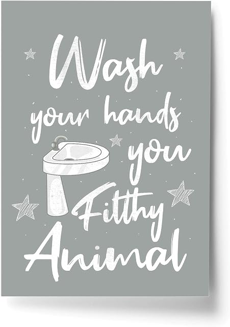 RED OCEAN Framed Grey Bathroom Print Funny Filthy Animal Bathroom Sign Bathroom Wall Art Home Decor (A4 Print Only - Filthy Animal Grey Bathroom)