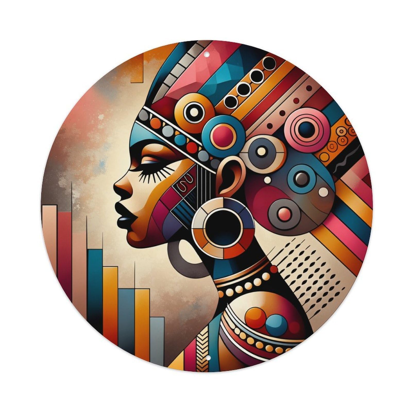 Geometric Tribal Art Pattern Design_1 Round Tin Sign Vintage Metal Poster, Home Bar Garage Man Cave Cafe Indoor & Outdoor Wall Decoration 8x8Inches