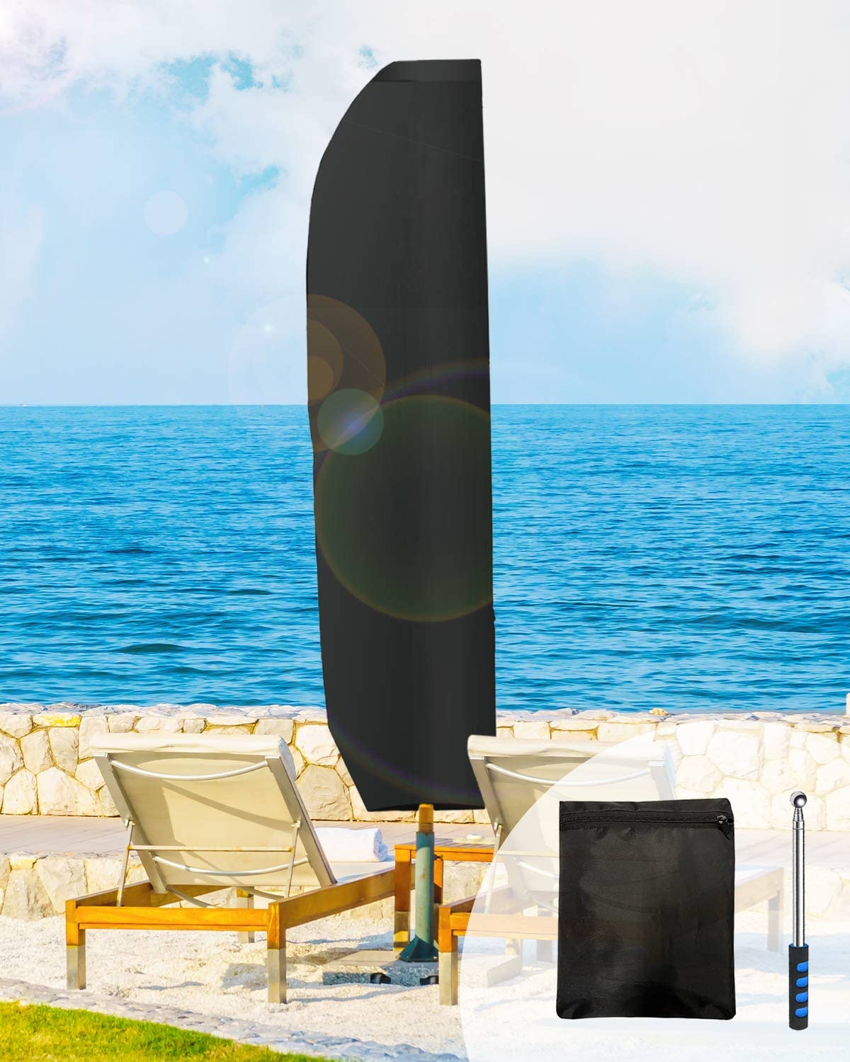 E-SMARTER Parasol Cover, 210D Oxford Fabric Garden Umbrella Cover with Rod, Zip and Storage Bag Fits for 9-14FT Umbrella, Waterproof Anti-UV Umbrella Covers for Outdoor Umbrellas (280x30/81/45 cm)