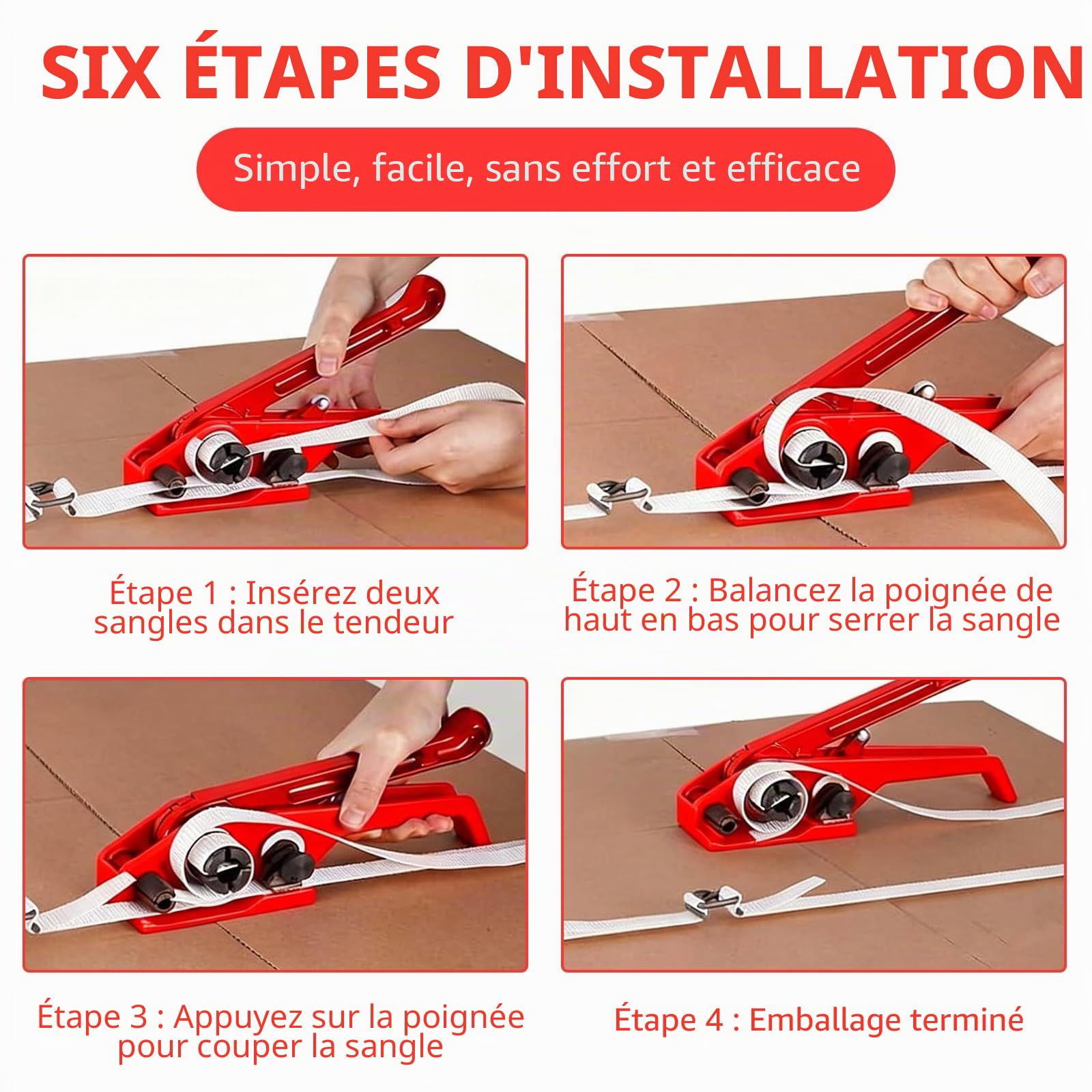 Outil De Cerclage Manuel, DéVidoir De Ruban AdhéSif Ruban De Cerclage Pour Emballage (100 M De Ruban De Cerclage De 19 Mm 100 Boutons PhosphatéS De 19 Mm 20 Coins D'Emballage De 32 Mm 1 Tendeur)