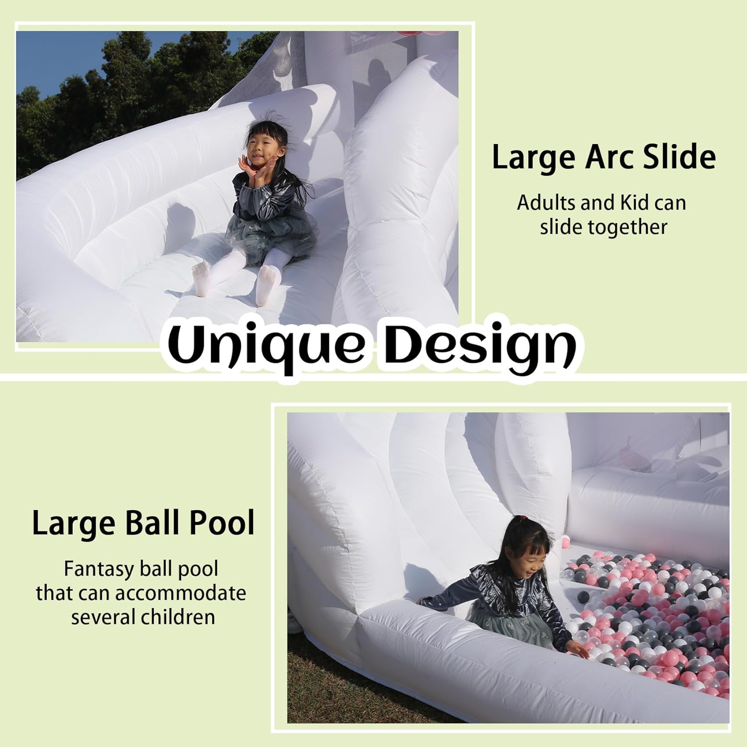 White Bounce House for Adults Kids,15.8FT Heavy Duty 100% PVC Large Commercial Bounce House Bouncy Castle with Big Slide and Ball Pit for Backyard,Birthday Party,Wedding,Outdoor Game