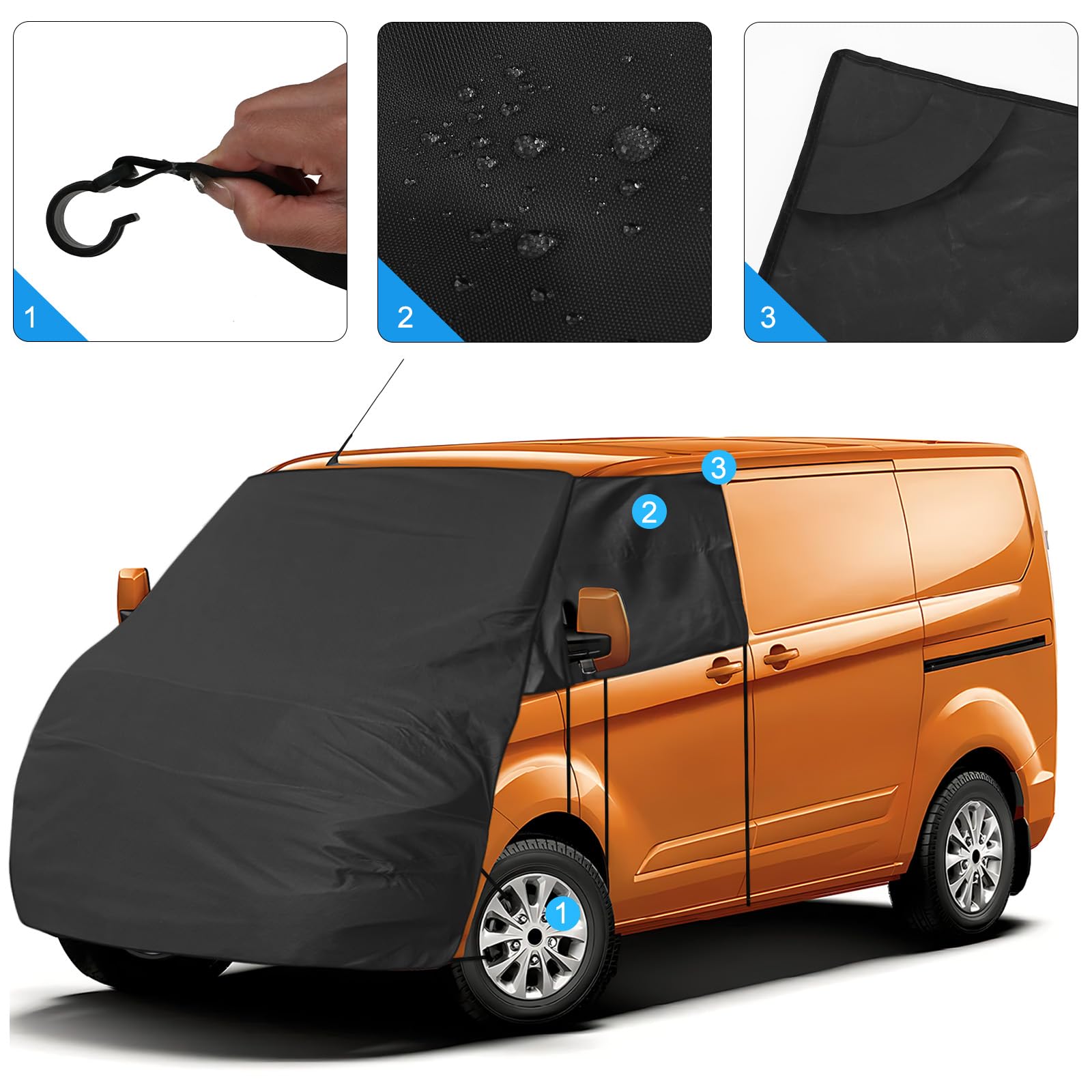 Cubierta de Parabrisas de Coche para Ford Transit MPV 2014 en adelante, 420D Protector de Proa Essential para Furgoneta con 10 Bandas e Imanes