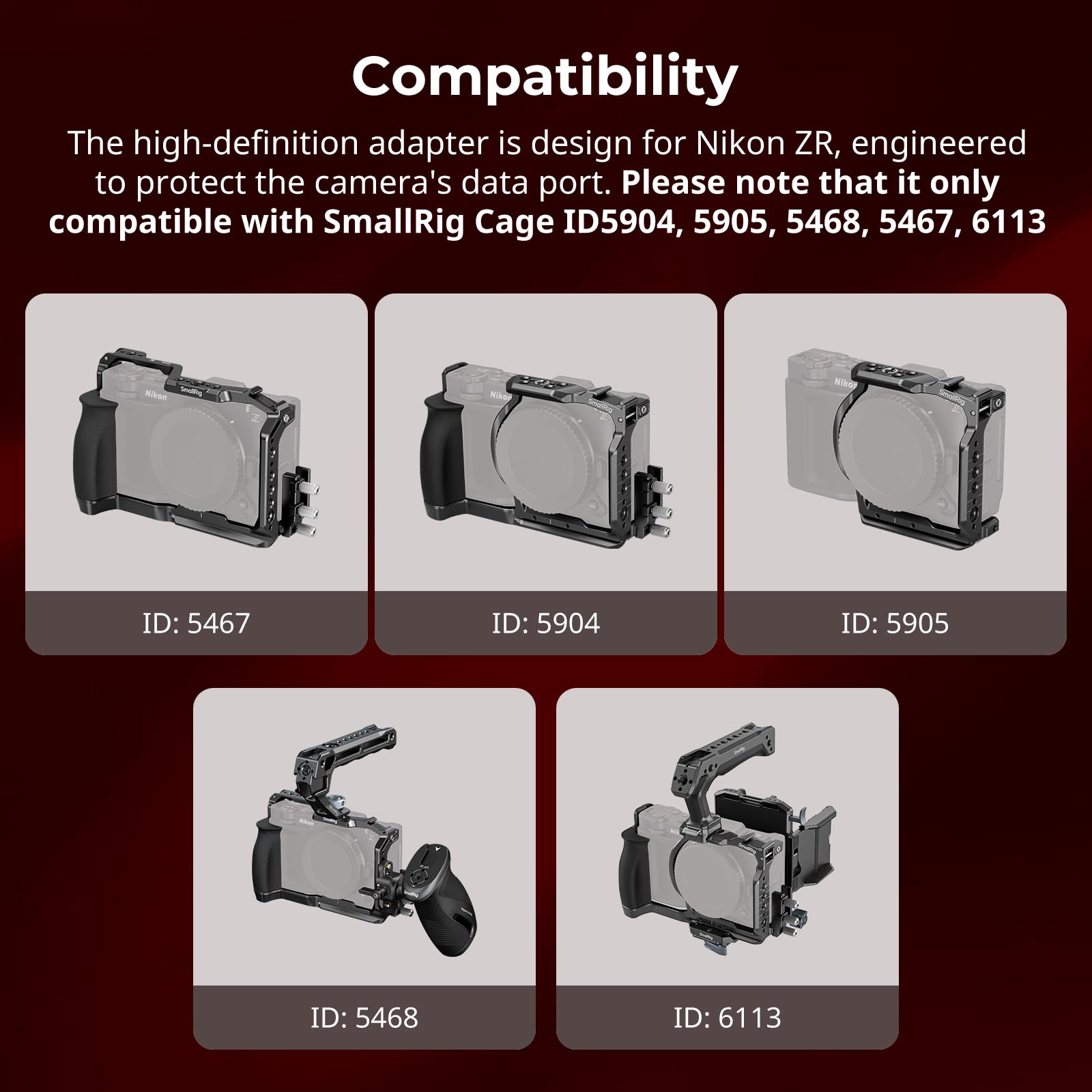 SMALLRIG Adaptateur haute définition Nikon ZR Type D vers Type A pour cage 5904 5905 5468 5467 6113-5907