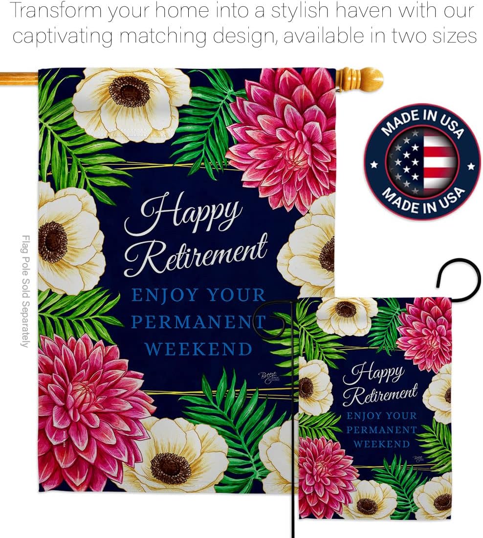 Breeze Decor Enjoy Garden Flag Celebration Happy Retired Veteran Congratulations Occasion Anniversary Party House Decoration Banner Small Yard Gift Double-Sided, Made in USA