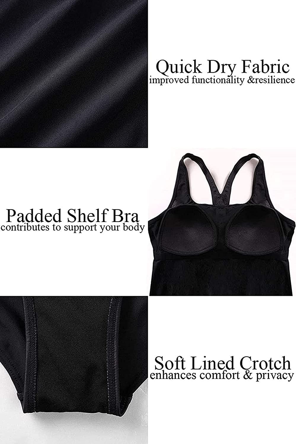Attraco Damen Badeanzug Sport Einteiliger Badeanzug Push Up Bauchweg Strandmode Sommer