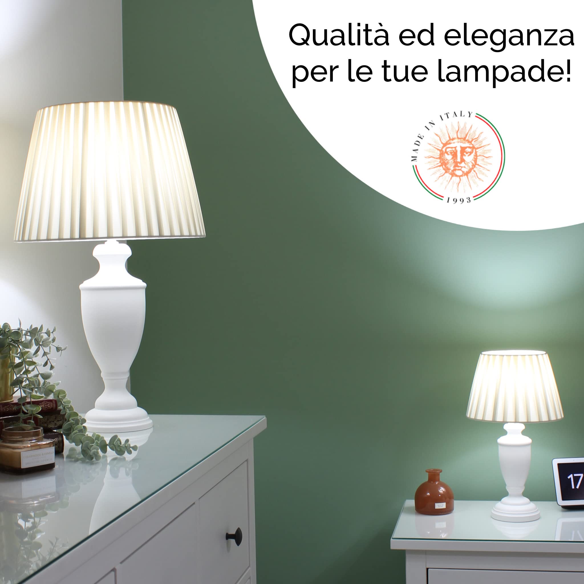 Paralume Impero per lampada in tessuto Plissettato Pongè Avorio - Artigianale, autentico Made in Italy (D.40 x D.Sup.28 H.26 cm (ATTACCO E27))