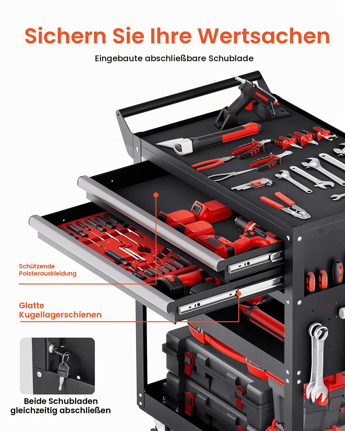 VEVOR Werkzeugwagen 785x450x945 mm, 181 kg Tragkraft, Werkstattwagen mit 2 Schubladen, Aufbewahrungs-Organizer für Mechanikerwerkzeuge, für Garage, Lager & Reparaturwerkstatt, Schwarz | Rollmechaniker-Werkzeugwagen mit 2 Schubladen, Stecktafel und Verrieg