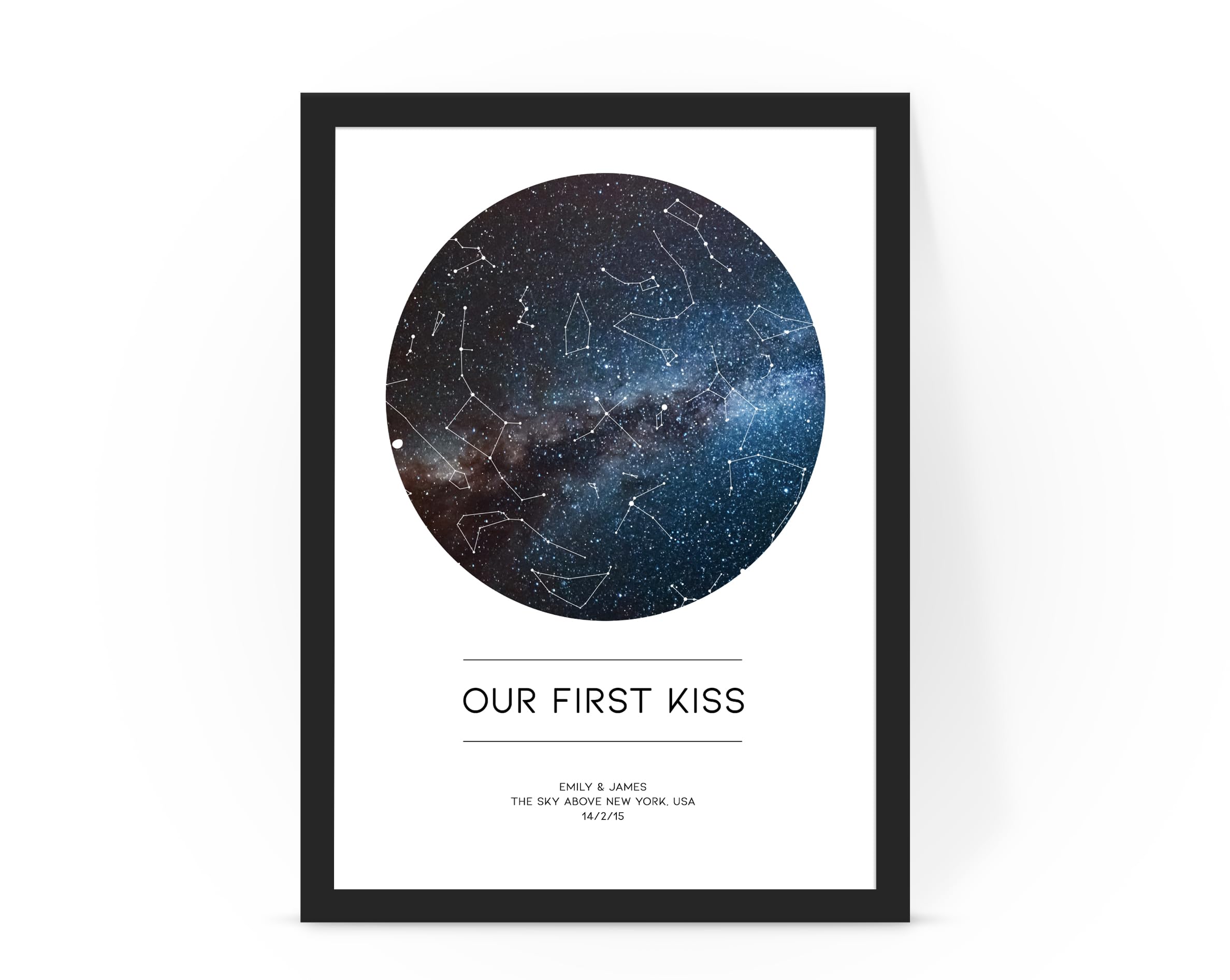 Forefrontdesigns White Personalised Star Map - Customised, The Night We Met, Stars On The Day You Were Born, Constellation Gifts, Name A Star Gift, Where We First Met - Unique Valentine’s Gift