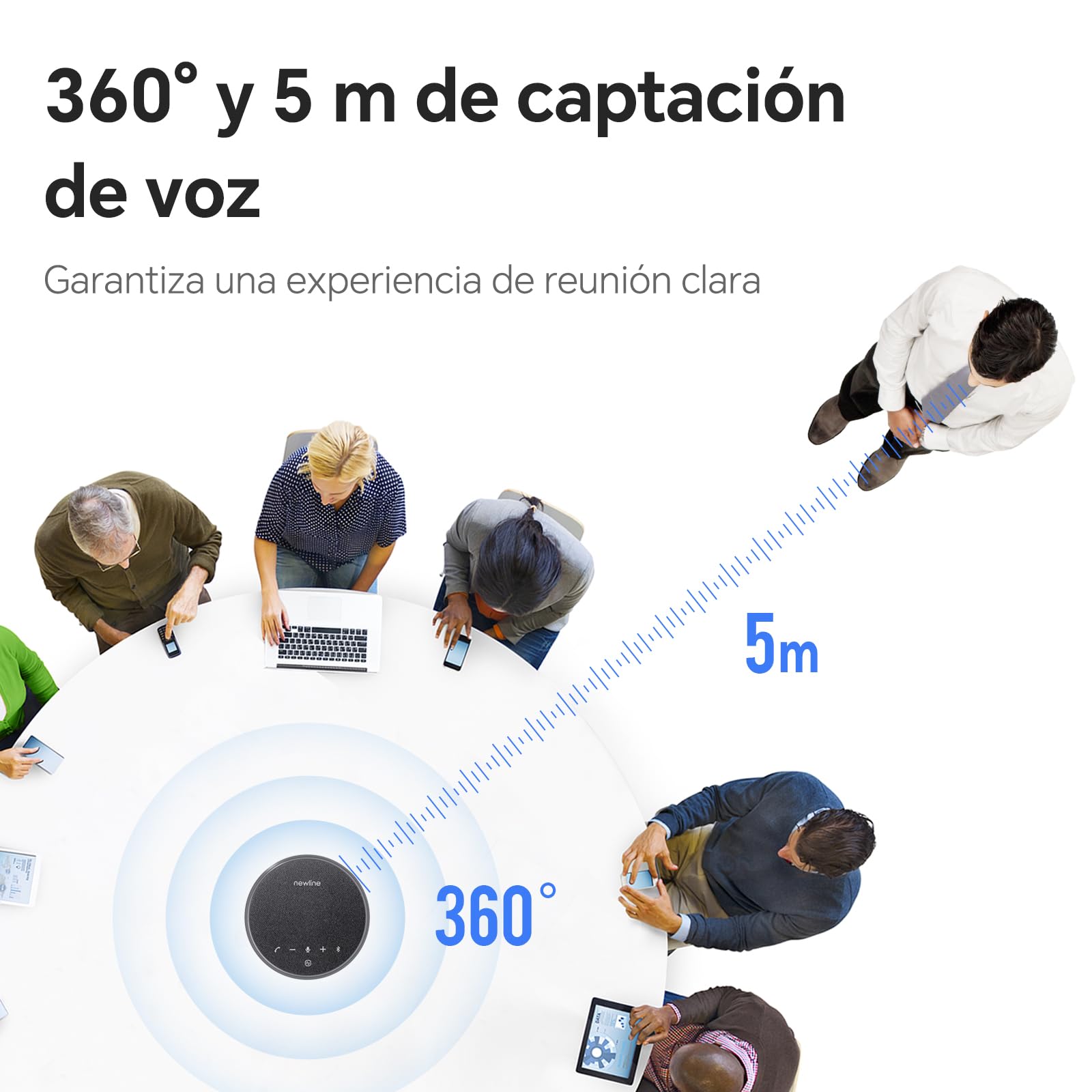 Altavoz para conferencias con micrófono Altavoz USB Bluetooth para PC, con cancelación de Ruido, grabación de Voz en 360° 43 Horas en Espera, Compatible con Zoom Teams Skype