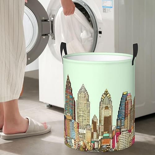 Miniatura 7 de Austin Texas - Cesta circular con estampado de Texas, impermeable, cesta organizadora de lavandería, con asas, para ropa, juguetes, tamaño mediano