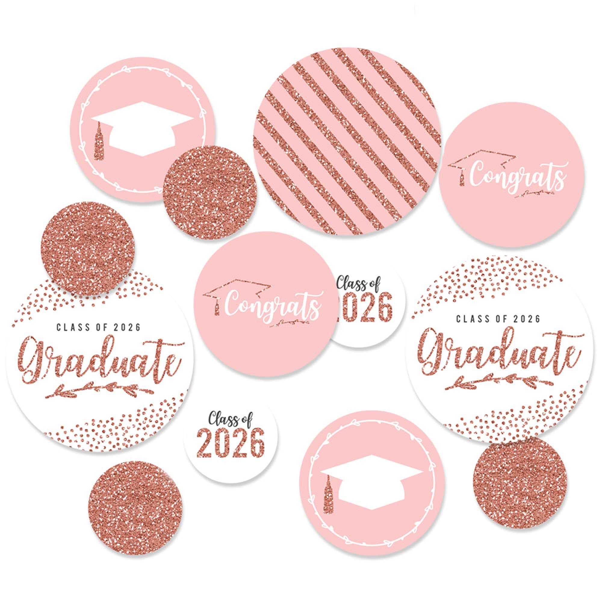 Big Dot of Happiness Rose Gold Grad - 2026 Graduation Party Giant Circle Confetti - Party Decorations - Large Confetti 27 Count