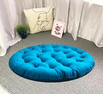 Large Round Floor Cushion Solid Color Chair Cushion Pillow for Adults Living Room Bedroom Classroom Outdoor Yoga Meditation Floor CushionsSize55x55cm22x22inch,ColorBlue1