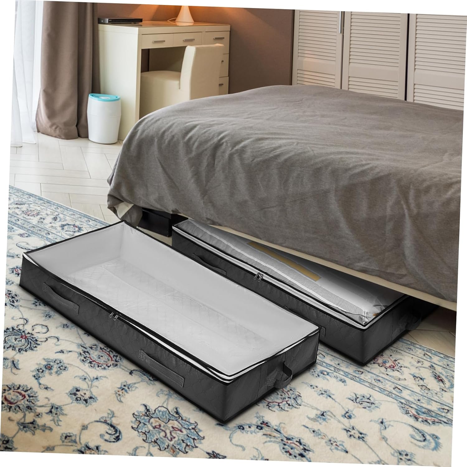 4pcs Comforter Storage Bags Under Bed Organizers with Windows Sturdy Handles for Blankets Quilts and Bedding Deep Closet Containers for Efficient Space Maximization