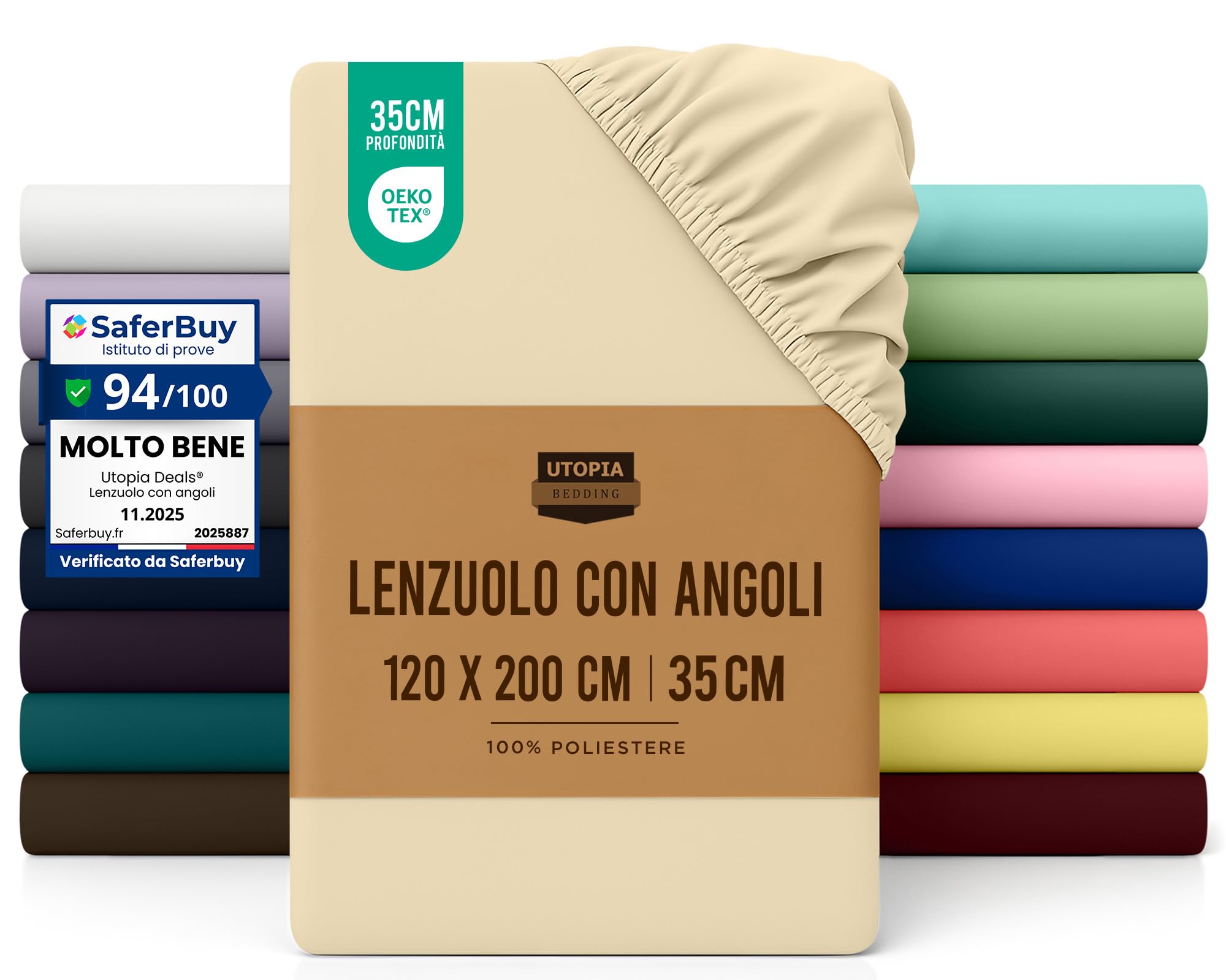 Utopia Bedding Lenzuolo con Angoli Una Piazza e Mezza Francese - 120x200cm - Bianco - Certifié Oeko-TEX - Microfibra Spazzolata - Lenzuolo Sotto con Angoli Elasticizzato - 5