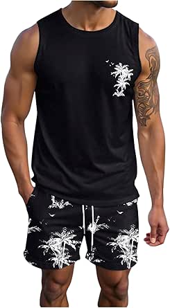 Amazon Men S Short Sets 2026.SOLY HUX Men's Short Sets 2 Piece Outfits Summer Tropical Print Tank ...