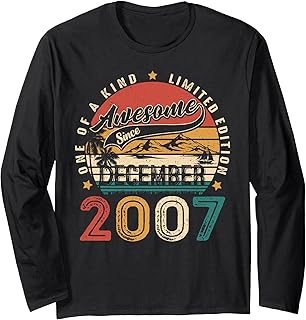 18 Year Old Vintage Born In December 2007 18th Birthday Boys Long Sleeve T-Shirt