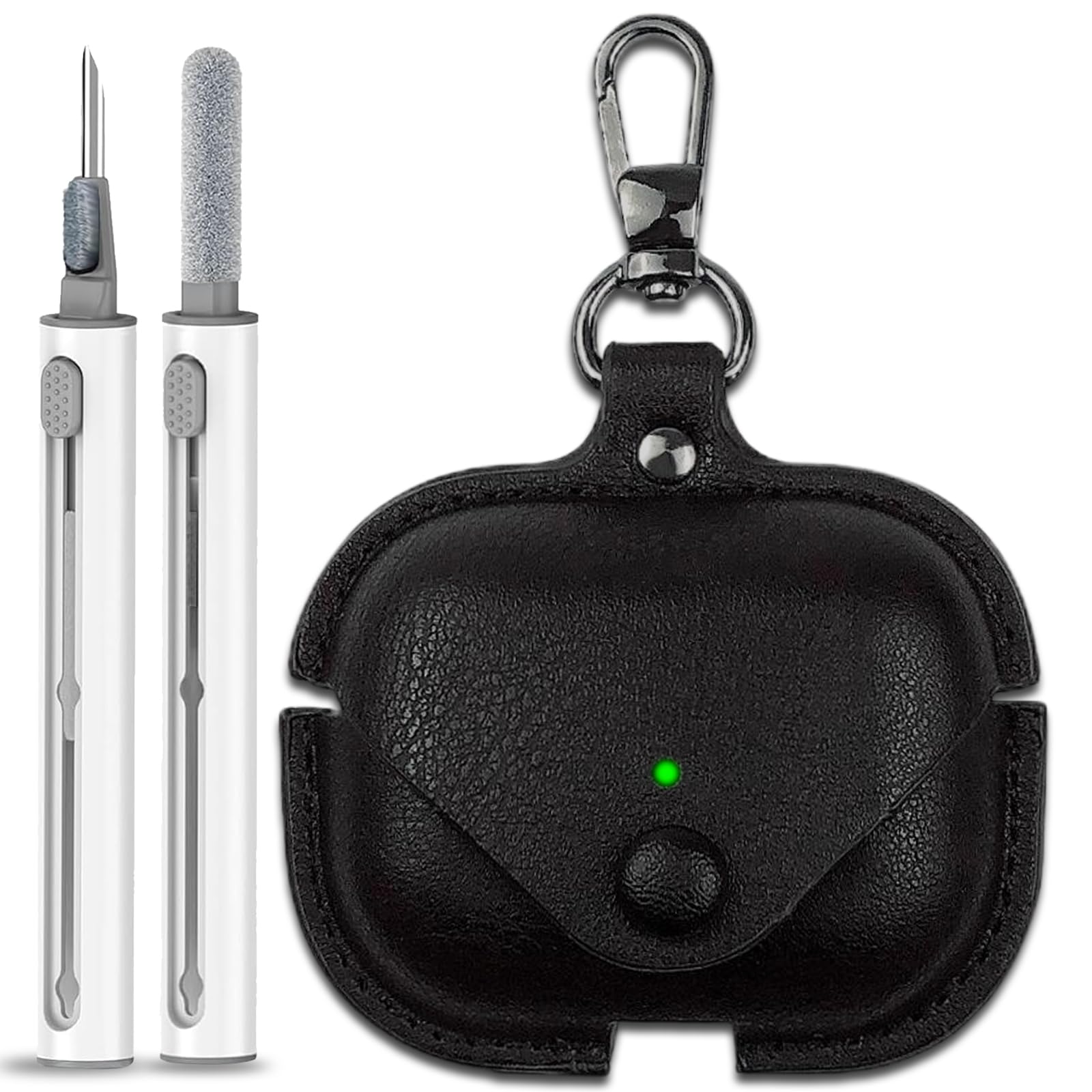 Funda de piel para Airpods Pro 3 con kit de limpieza [LED frontal visible] Funda protectora para Apple AirPods Pro 3 (2025) funda de carga inalámbrica a prueba de golpes con llavero y cierre