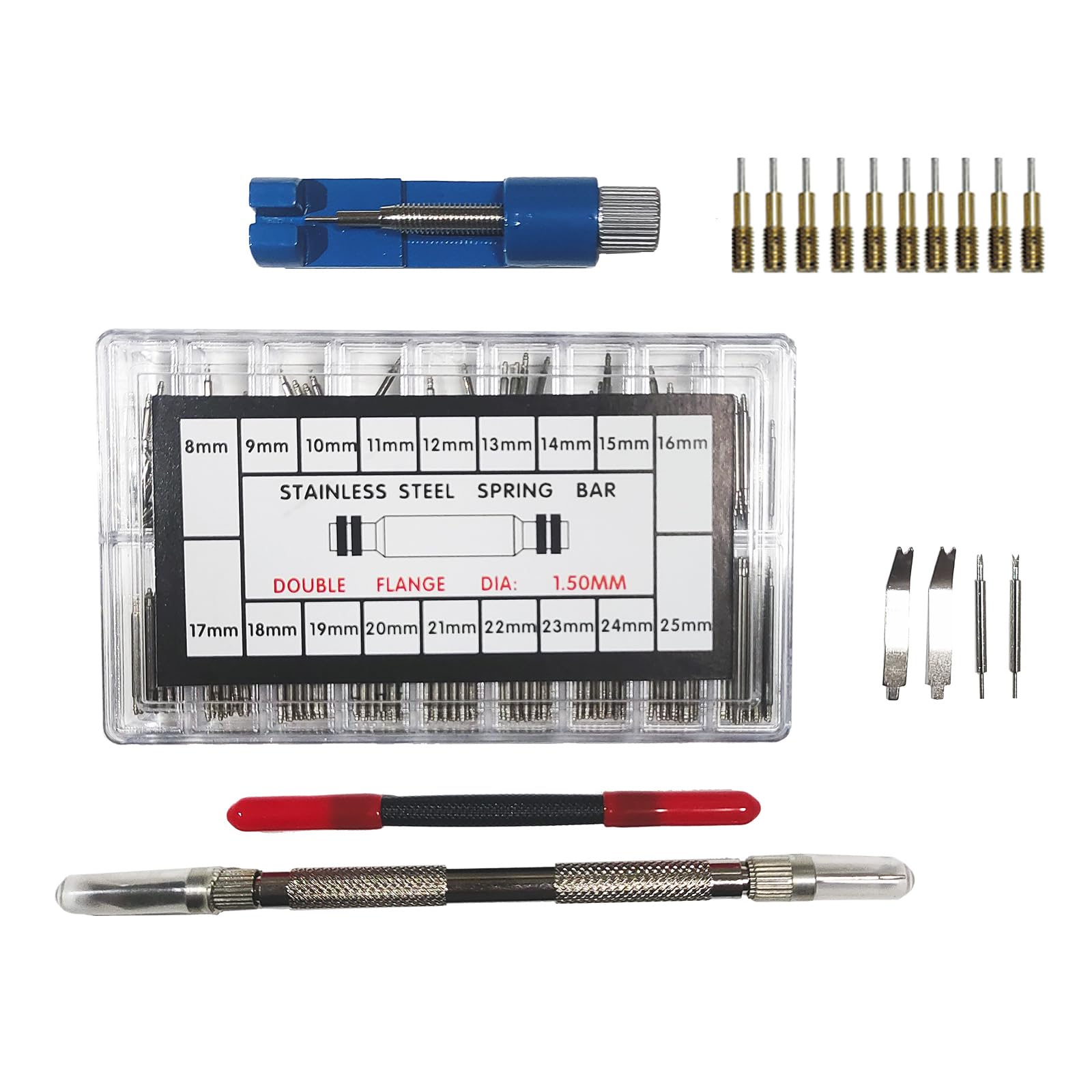 EZSTGadget Watch Repair Kit,Watch Band Adjustment, Watch Strap Changing, Watch Link Removal Tool, Spring Bar Tool with 4 Replacement Tips and 360pcs 8-25mm Stainless Steel Watch Band Spring Bars Link Pins