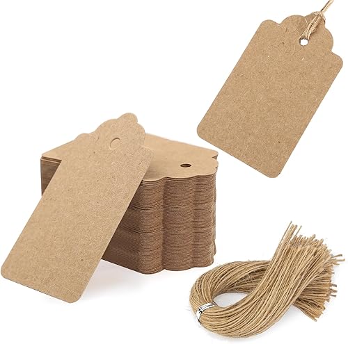 VGOODALL 150 etiquetas de regalo de papel kraft con cuerdas, etiquetas marrones en blanco para colgar bolsas de regalo, etiquetas de nombre de caja,