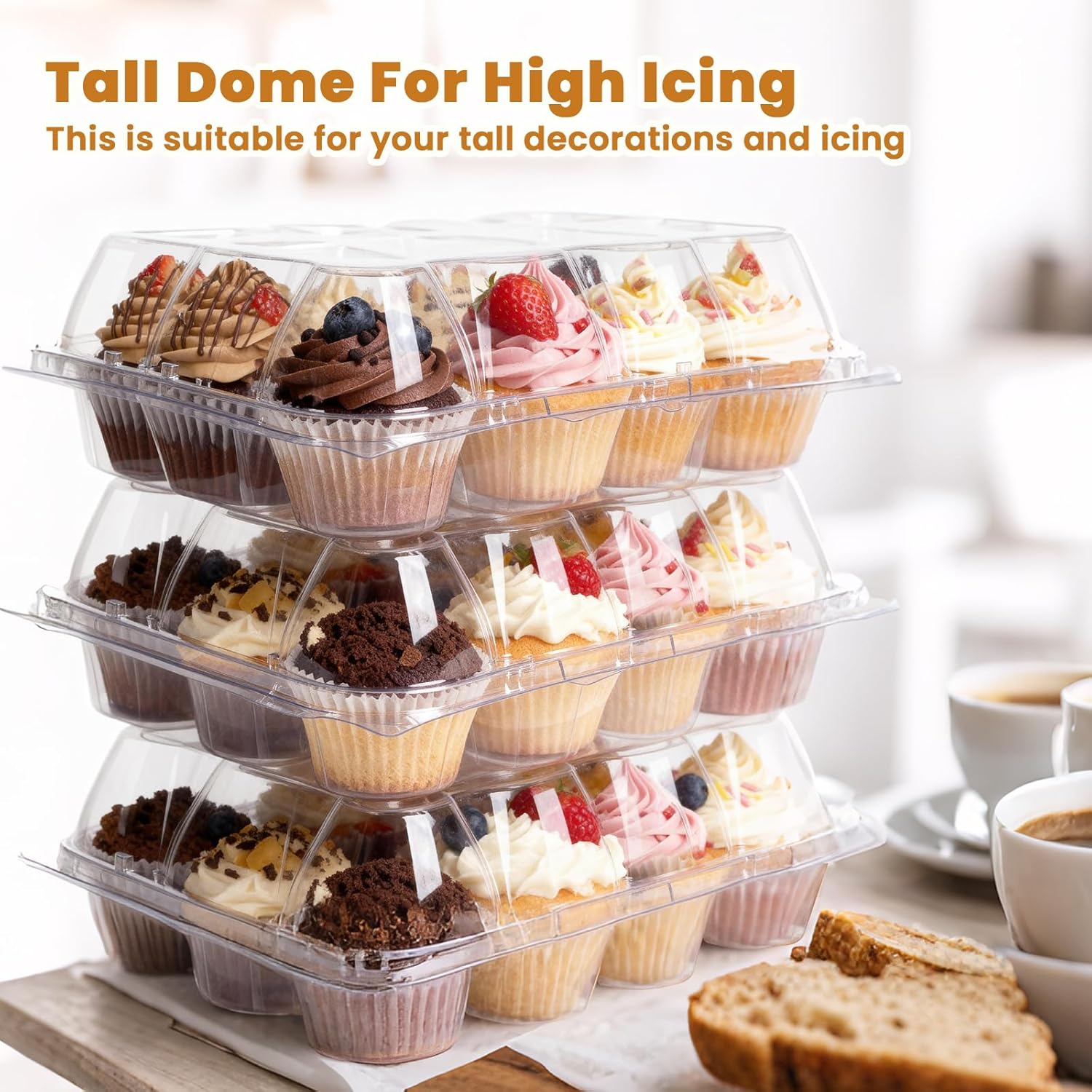 Dayacoco 12 Count Cupcake Containers, 20 Pack Stackable Cupcake Carrier with 250 Pack Cupcake Liners, Plastic Cupcake Boxes Holders, Clear Cupcake Disposable Trays for Baking, Parties, Gifting