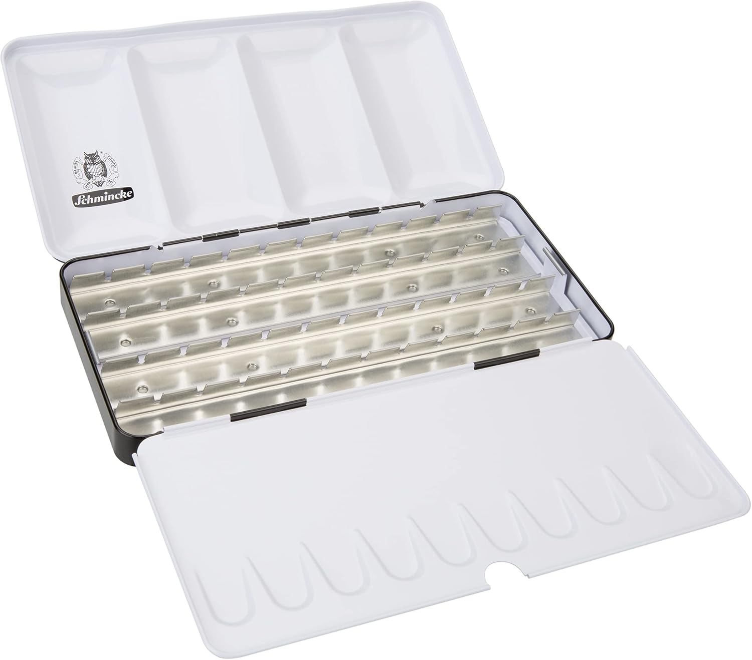 Schmincke - HORADAM AQUARELL Empty Box, 74 948 097, Black Metal Box, with Mixing Palette for Individual Filling with 48 x 1/2 or 24 x 1/1 Cells HORADAM AQUARELL