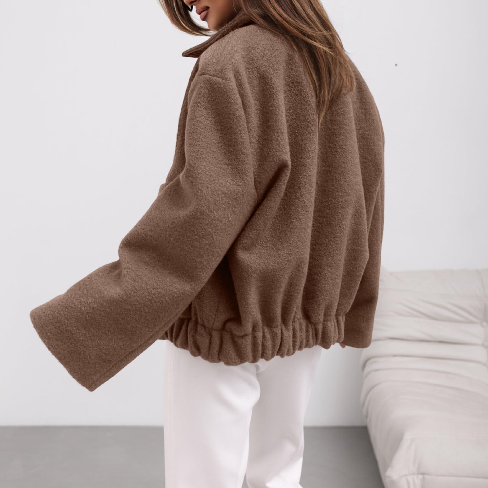 Kurzer Trenchcoat Damen Wolle Kurzmantel Elegant Kurzblazer mit Knöpfen Langarm Business Casual Übergangsjacke Revers Frauen Wolljacke Kurz Freizeitjacke Fleece Damenjacken für den Übergang