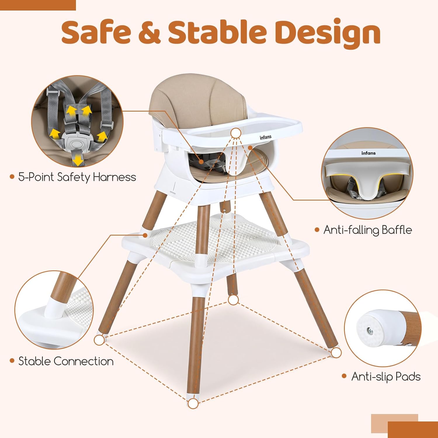 INFANS Baby High Chair, 9 in 1 Convertible Highchair for Babies and Toddlers, Building Block Table Dining Booster Seat Activity Desk Kids Stool with Adjustable Removable Tray (Beige)