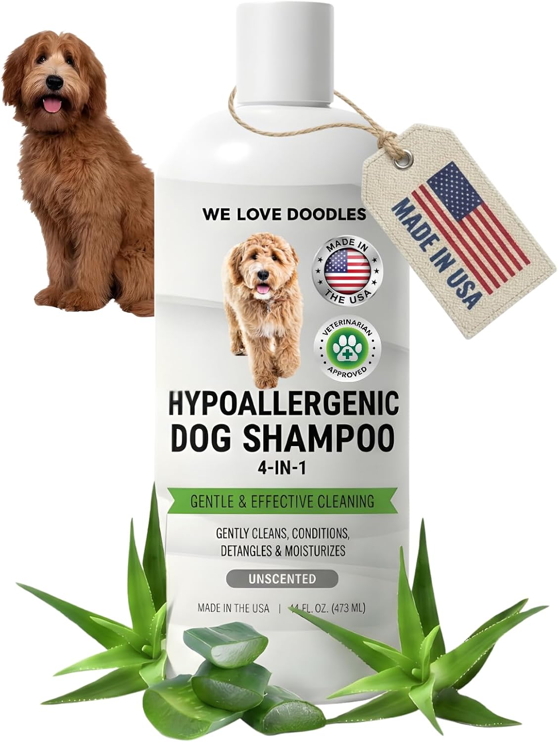 Hypoallergenic Dog Shampoo, Conditioner & Detangler, Tearless USA Made 16OZ