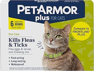 Plus Flea and Tick Prevention for Cats over 1.5 lbs, Cat Flea and Tick Treatment, 6 Doses, Waterproof Topical, Fast Acting