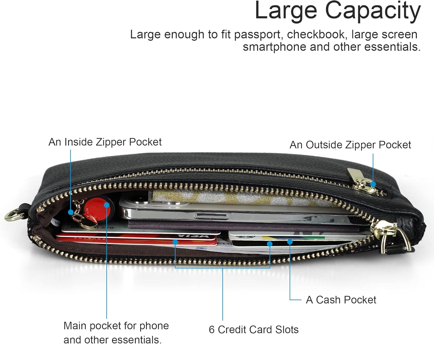 befen Genuine Leather Wristlet Clutch RFID Blocking Bag Cell Phone Wallet Purse Wristlet Wallet Purses and Handbags for Women - Image 4