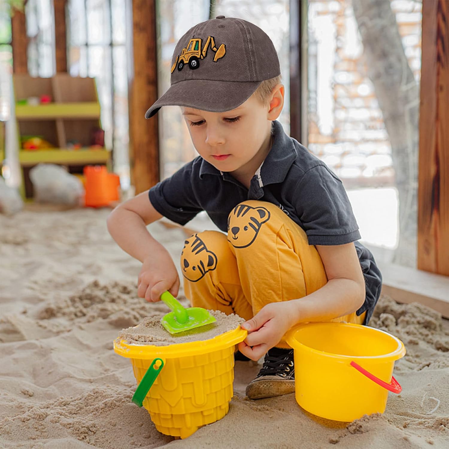 Cute Embroidery Excavator Toddler Kids Baseball Cap Adjustable Cotton Washed Vintage Dad Hat for Boys Girls Age 2-8 - Image 2