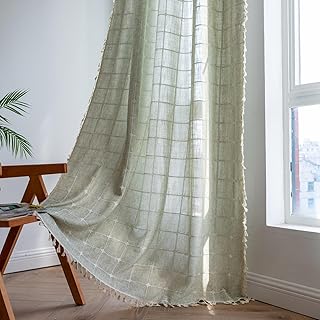 2 Panel Cotton Linen Boho Curtains 84 Inches Long for Living Room Bedroo...