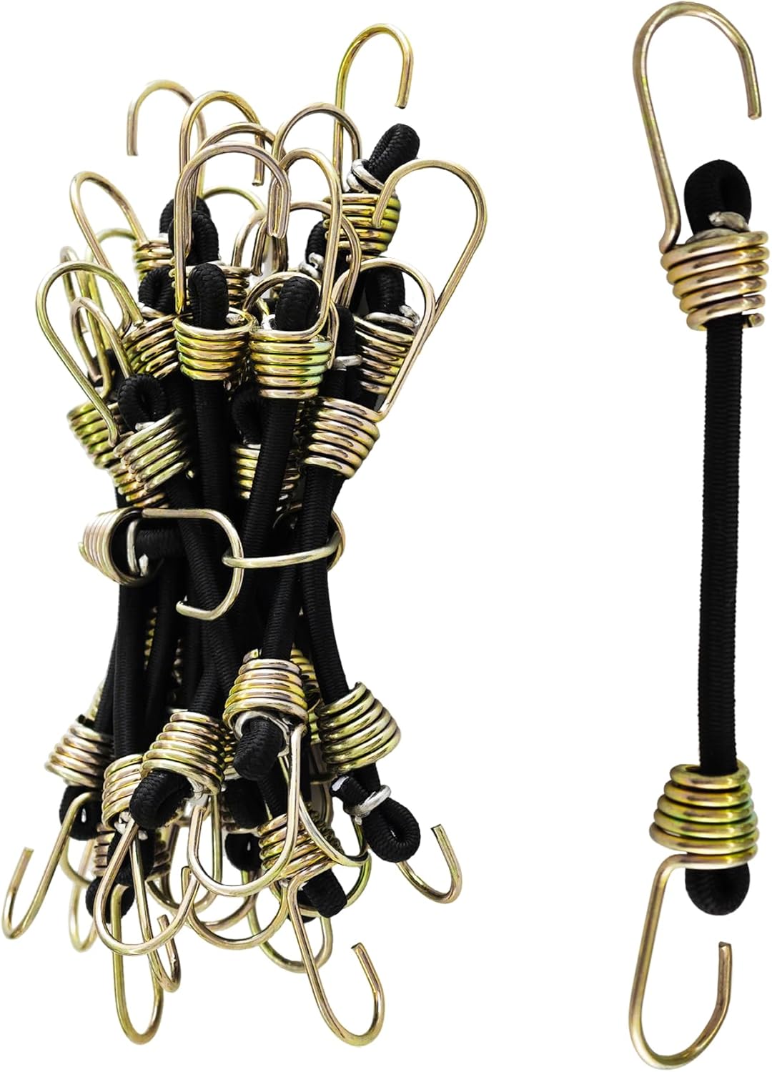 20PCS 4Inch Mini Black Bungee Cords with Yellow Hooks, Heavy Duty Elastic Straps for Securing Tarps, Tents, Cargo, Camping, Hiking, Hunting