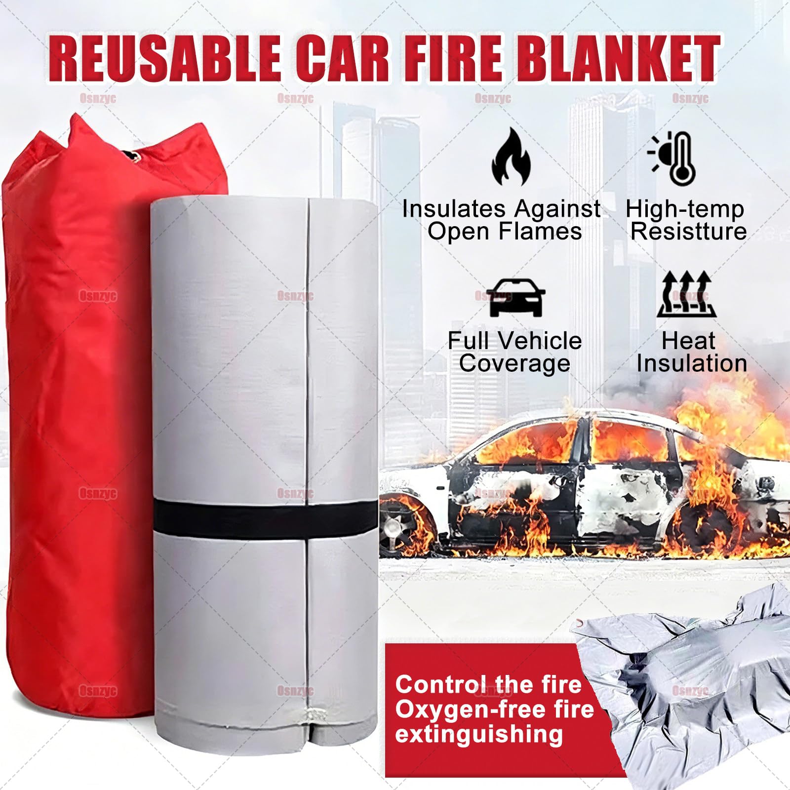 Manta Ignífuga De Emergencia para Vehículos Eléctricos Y Combustible, Manta Supresión Incendios De Fibra De Vidrio, Reutilizable, Cortar El Suministro De Oxígeno para Extinguir El Fuego 4×6M