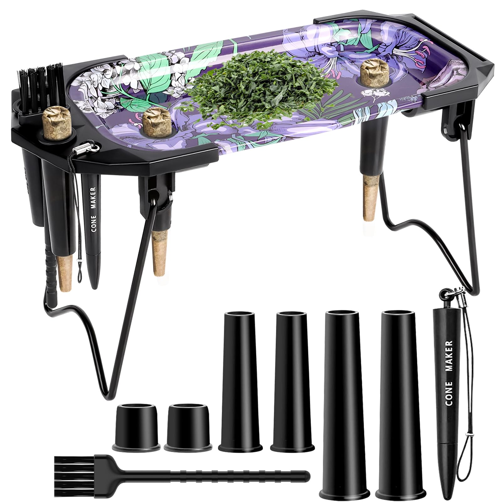 Metal Rolling Tray with Cone Loader, Cone Filler Roller, Rolling Machine &amp; Tray for King Size &amp; 11/4 Pre Rolled Cones, Great (Purple)